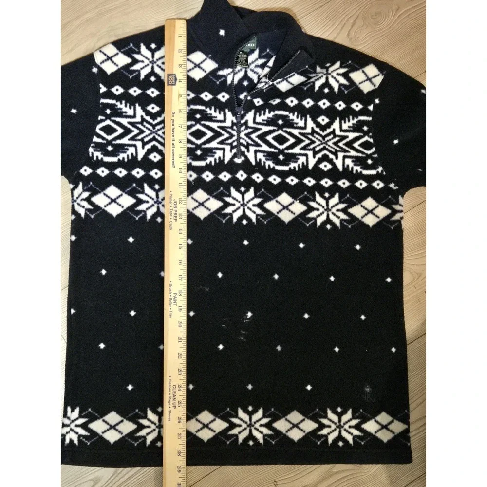 Vtg Ralph Lauren 1/4‎ Zip Womens Size Medium Blue Snowflakes Holiday Pullover